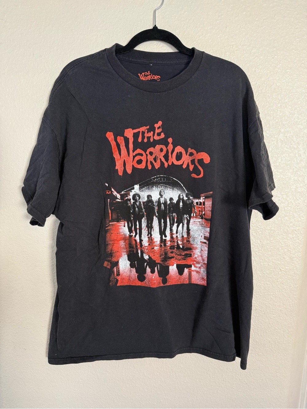 The Warriors Black Graphic Tee with Red Print Mens Size Large